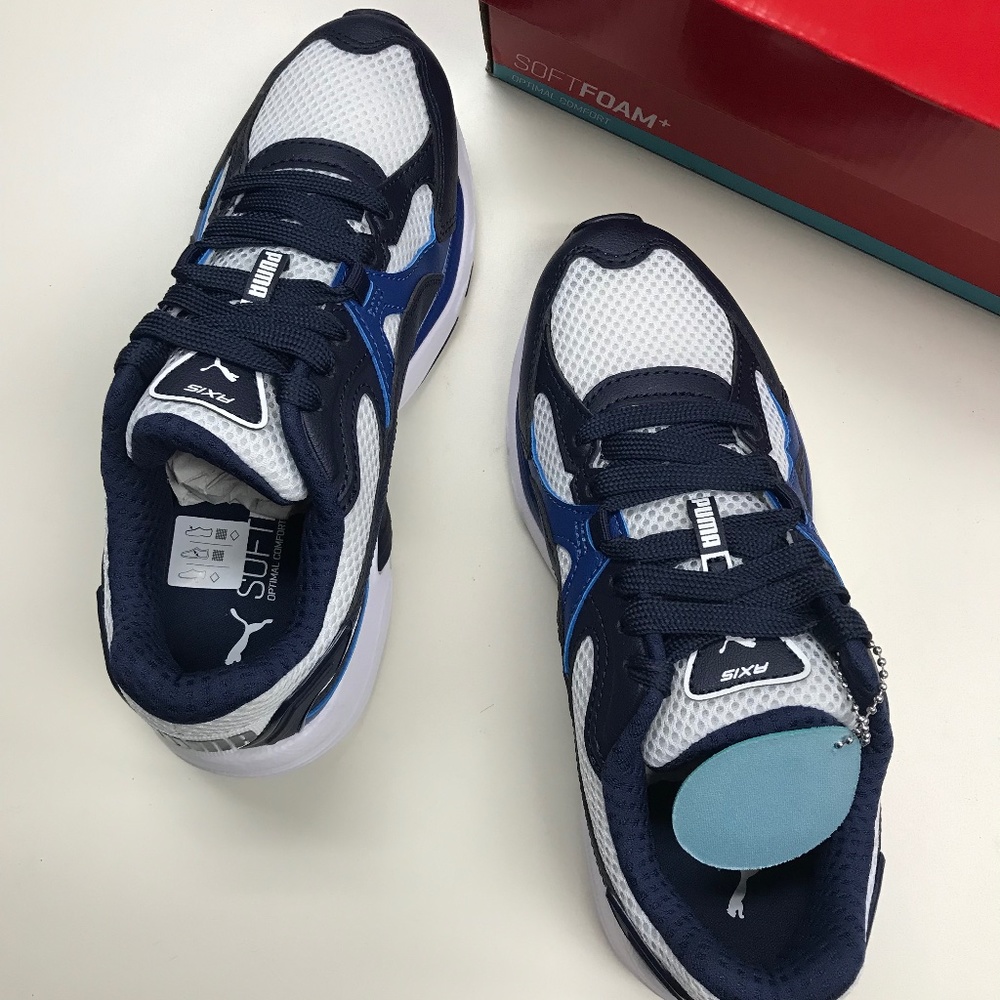 PUMA Axis Plus 90s Sneakers white-peacoat-galaxy blue 370287 04 Size 4.5